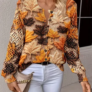 TEMU Kardigan Damski - Sweter z Guzikami na Jesień i Zimę, Luźny Krój w Kolorach Pomarańczowym/Beżowym/Czarnym/Białym/Szarym/Brązowym, - Swetry damskie - miniaturka - grafika 1