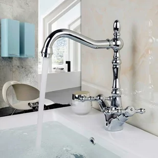 Bateria umywalkowa retro PALES srebrny chrom - srebrny chrom - Baterie umywalkowe - miniaturka - grafika 1