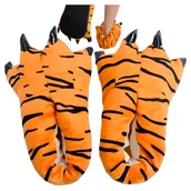 Kapcie męskie - Bambosze uniwersalne pluszowe kapcie tygrysek pazury łapy kapcie unisex S - miniaturka - grafika 1