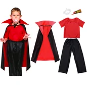 Stroje karnawałowe - ZESTAW WAMPIR CZARNO-CZERWONY 116-128 5el - miniaturka - grafika 1