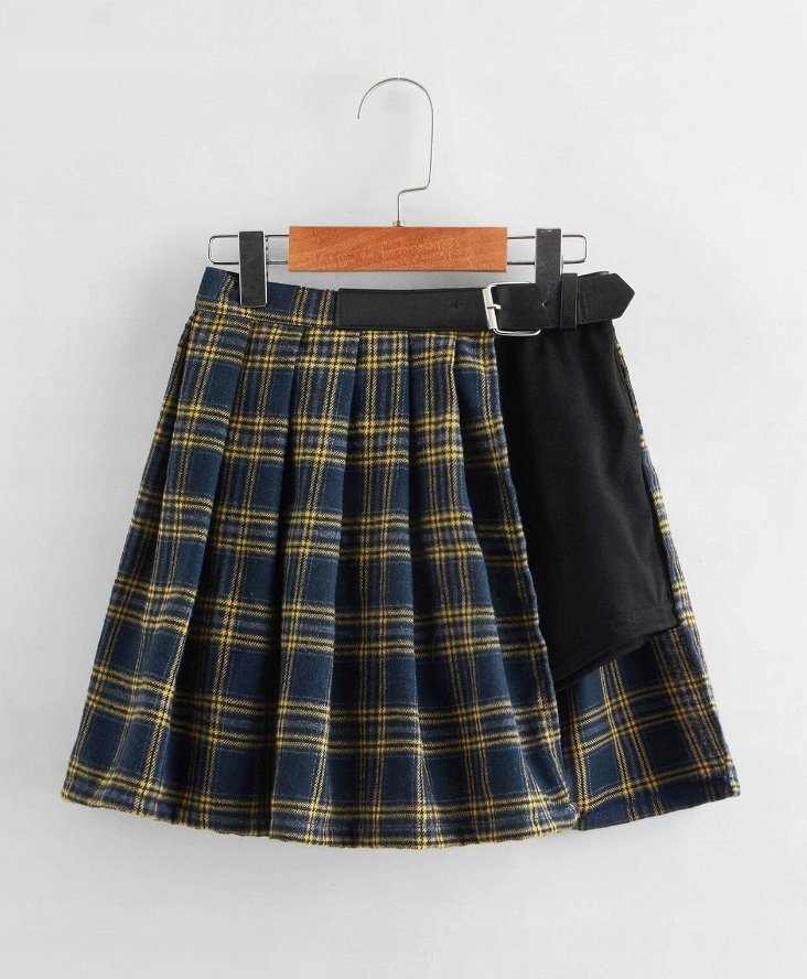 SHEIN SPÓDNICA TRAPEZOWA W KRATKĘ CASUAL 110cm VCN