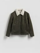 Kurtki męskie - Reserved - Kurtka sherpa z kołnierzem - ciemnozielony - miniaturka - grafika 1