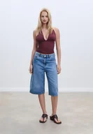 Koszulki i topy damskie - Stradivarius Marszczony top z dekoltem halter Fioletowy XL - miniaturka - grafika 1