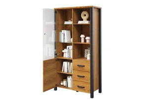 Witryna dwudrzwiowa z szufladami Olin 13 - dąb karmel / czarny supermat - Witryny - miniaturka - grafika 7