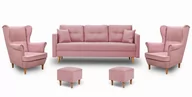 Sofy i kanapy - Komplet wypoczynkowy skandynawski do salonu sofa + 2 fotele z podnóżkami Różowy - miniaturka - grafika 1