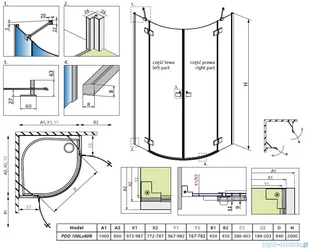 Radaway Essenza Black Pdd kabina 100x80cm szkło przejrzyste 1385003-54-01L/1385002-54-01R - Kabiny prysznicowe - miniaturka - grafika 2