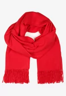 Apaszki i szaliki damskie - Czerwony Szalik z Tkaniny Wykończony Frędzlami Teofilla - miniaturka - grafika 1