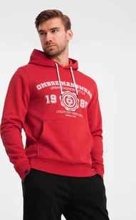 Ombre Męska bluza z kapturem kangurka z nadrukiem w stylu college czerwona V1 OM-SSPS-0143 M - Bluzy męskie - miniaturka - grafika 1
