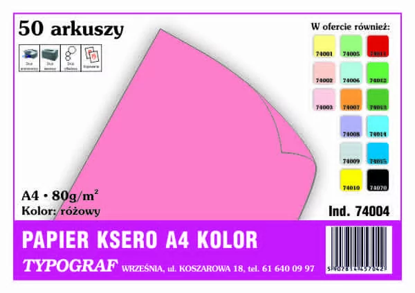 Papier kolorowy ksero Typograf A4 80 g różowy