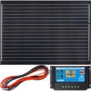 Zestawy solarne - Zestaw solarny fotowoltaiczny 50W 12V BLACK (Panel solarny 50W, Regulator napięcia 10A) VOLT POLSKA - miniaturka - grafika 1