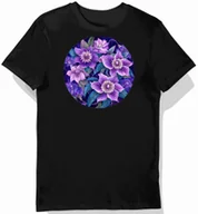 Koszulki męskie - Koszulka męska czarna z motywem tropikalnym fioletowych kwiatów 3XL - miniaturka - grafika 1