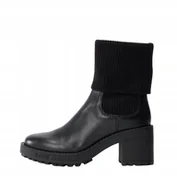 Botki damskie - LOVE MOSCHINO CZARNE BOTKI Z SUROWYM WYKOŃCZENIEM 36 T7C - miniaturka - grafika 1