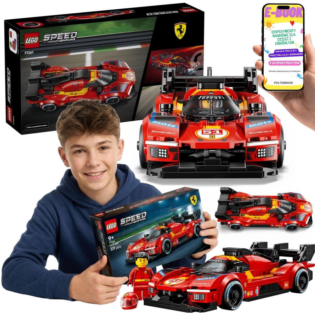 LEGO Speed Champions Ferrari 499P 77261 Samochód Wyścigowy Ferrari + E-BOOK