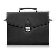 Teczki i aktówki - Męska aktówka ze skóry naturalnej czarna na dokumenty teczka na ramie - miniaturka - grafika 1