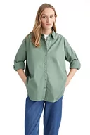 Koszule damskie - DeFacto Koszula damska z tkaniny bawełnianej z długimi rękawami, zielony, M - miniaturka - grafika 1