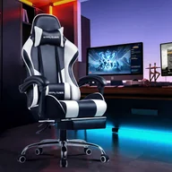 Fotele gamingowe - GTPLAYER Fotel dla graczy z podnóżkiem i masującą poduszką lędźwiową Fotel biurowy Fotel dla graczy Ergonomiczny fotel dla graczy z łączonymi podłokietnikami o udźwigu do 150 kg BIAŁY - miniaturka - grafika 1