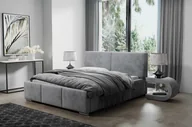 Łóżka - Łóżko tapicerowane AGMAT FIGO z wezgłowiem, 160 x 200 cm, łóżko podwójne z podstawą łóżka i metalową ramą z listew, tkanina welurowa: szary - miniaturka - grafika 1