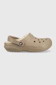 Kapcie damskie - Crocs kapcie Classic Lined Clog kolor brązowy 203591 - miniaturka - grafika 1