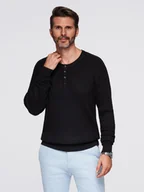 Swetry męskie - Prążkowany sweter męski z guzikami przy dekolcie - czarny V2 OM-SWSW-0182 - Ombre Clothing - miniaturka - grafika 1