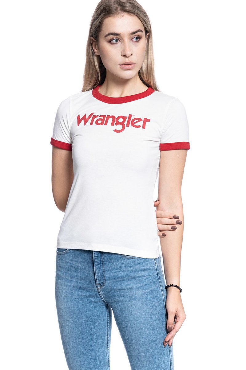 Wrangler Ringer Tee Damski T-Shirt Koszulka Nadruk Logo Offwhite W7385G202-S