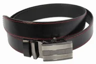 Paski - Wizytowy Pasek Skórzany 35 mm COMPLEX (PL) Pełna Klamra AUTOMAT/ZĄBEK Garnitur CZARNY CZERWONA NITKA Zaokrąglony AZ35/KAZ63 - miniaturka - grafika 1