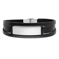 Bransolety męskie - Bransoletka męska skórzane czarne rzemienie ze stalową blachą do grawerunku - Manoki - miniaturka - grafika 1