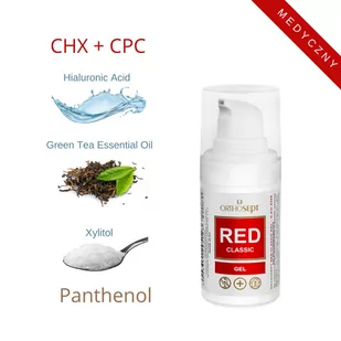 ORTHOSEPT Red Classic żel 15ml  (kwas hialuronowy + pantenol + olejek z drzewa herbacianego + xylitol + CPC + Chlorheksydyna 0,2%) - Produkty na nieświeży oddech - miniaturka - grafika 1