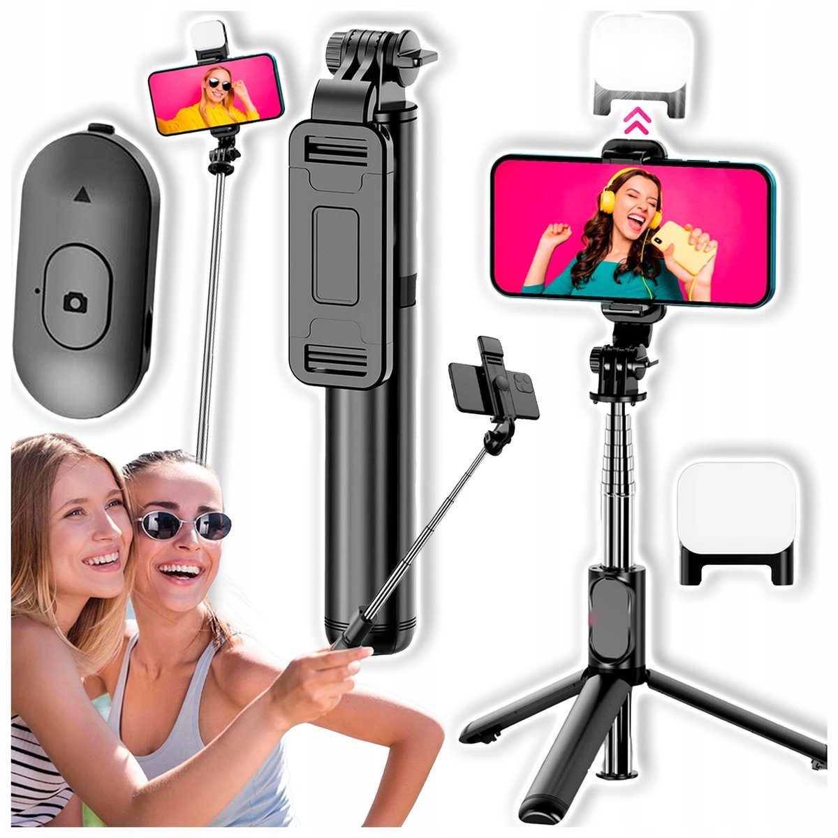 KIJEK DO SELFI STATYW SELFI STICK BLUETOOTH TRIPOD PILOT DŁUGI Z LAMPĄ LED