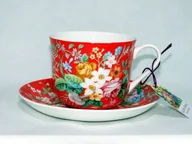 Filiżanki - P4Y, Duża Filiżanka 370 Ml + Spodek Kwiaty, Red - miniaturka - grafika 1