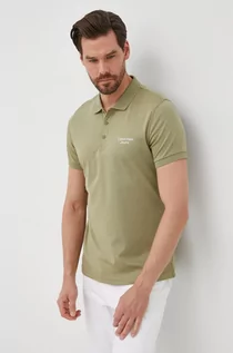 Koszulki męskie - Calvin Klein Jeans Jeans polo bawełniane kolor zielony z nadrukiem - grafika 1
