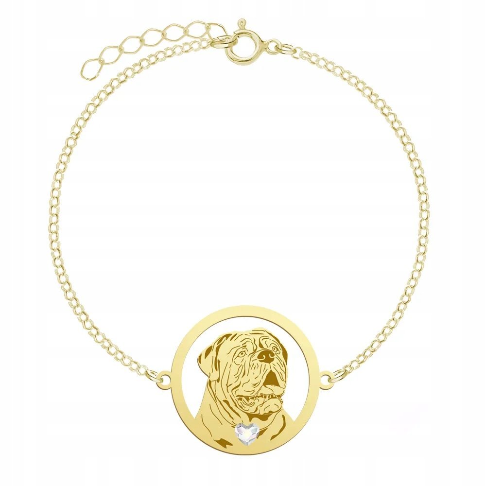 Bransoletka Złota z psem Dog de Bordeaux 925 Prezent Kobieta GRAWER GRATIS