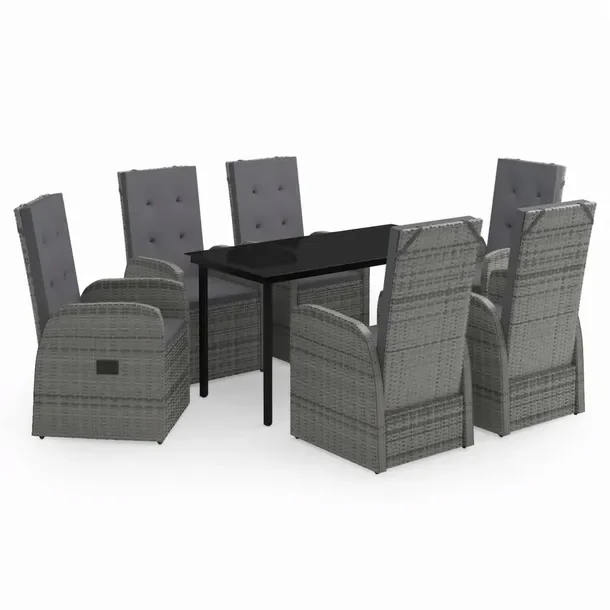 Stylowy zestaw mebli ogrodowych szaro-czarny, stół 140x70x74 cm, 6 krzeseł
