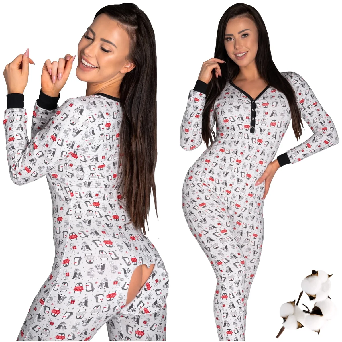Sleepdo, Seksowny kombinezon z klapką w kształcie serca na pośladkach, Model PINGUI, Rozmiar XL