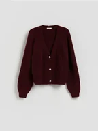 Swetry damskie - Reserved - Kardigan z dekoracyjnymi guzikami - bordowy - miniaturka - grafika 1