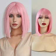 Pozostałe akcesoria fryzjerskie - TEMU Peruka Bob dla Kobiet w Kolorze Różowym z Grzywką - Elegancka Krótka Fryzura na Halloween, Cosplay i Codziennego Użytku - Naturalny Wygląd - miniaturka - grafika 1