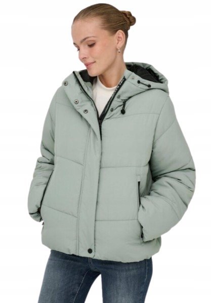 ONLY ZIMOWA PIKOWANA KURTKA Z KAPTUREM ZIELONA L J9A
