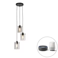 Lampy sufitowe - QAZQA Inteligentna lampa wisząca czarna z przydymionym szkłem  w tym 3 Wi-Fi ST64 - Kopuła - miniaturka - grafika 1
