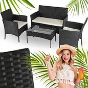 Meble ogrodowe - Zestaw Meble Ogrodowe Technorattan Na Taras Ogród Komplet Czarne MISSISIPI - miniaturka - grafika 1