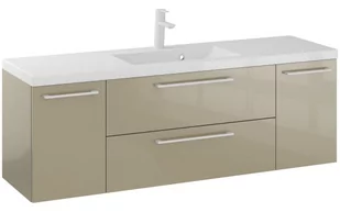 Szafka Wisząca Z Umywalką RON 140 cm D - Cappuccino Wysoki Połysk - Uchwyty Białe Matowe - Szafki łazienkowe - miniaturka - grafika 1