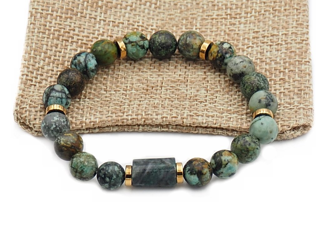 Bransoletka na gumce kamień azuryt turkus afrykański