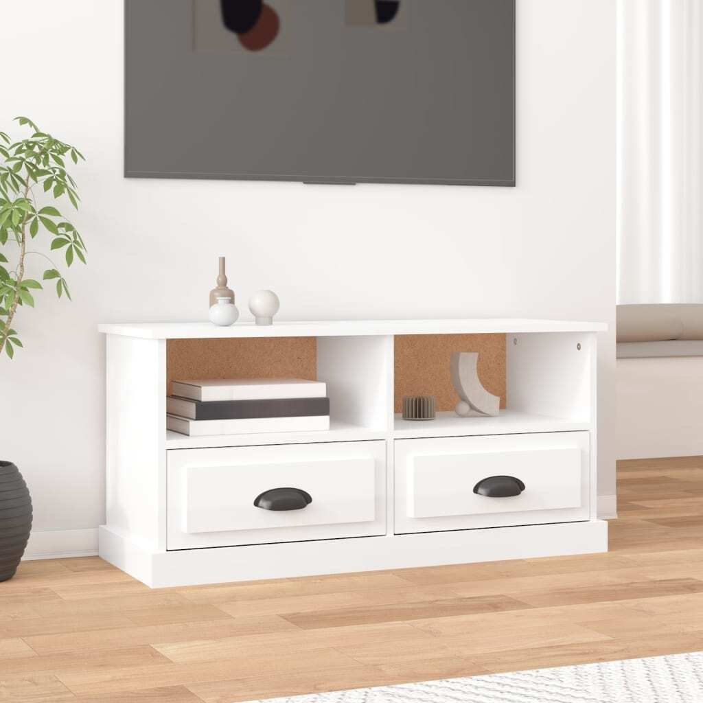Szafka pod TV biały wysoki połysk 93x35,5x45 cm materiał drewnopochodny