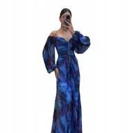 Sukienki - ELEGANCKA DŁUGA SUKIENKA MAXI SUKNIA WESELE OZDOBY NIEBIESKA MODNA KOBIECA - miniaturka - grafika 1