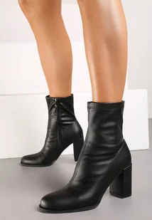 Czarne Eleganckie Botki Vices na Obcasie z Dopasowaną Cholewką Izalindra - Botki damskie - miniaturka - grafika 1