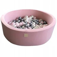 Suche baseny - Suchy basen z piłeczkami kulkami, Misioo, bawełniany różowy, 90x30 cm, 300 piłek: jasnoróżowe, srebrne, perłowe - miniaturka - grafika 1