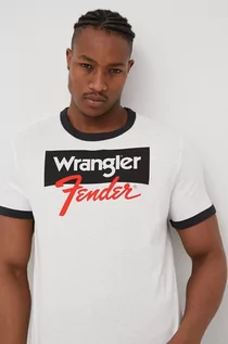Koszulki męskie - Wrangler t-shirt bawełniany kolor szary z nadrukiem - grafika 1