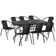 Meble ogrodowe - Zestaw ogrodowy stół 140x70 cm i 8 metalowych krzeseł na taras, balkon czarny - miniaturka - grafika 1