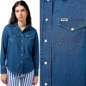 Koszule damskie - Wrangler HERITAGE SHIRT Barrel Blue KOSZULA JEANSOWA DARK DżINS REGULAR S - miniaturka - grafika 1