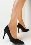 Czółenka - Czarne Klasyczne Wsuwane Szpilki z Imitacji Zamszu Merces - miniaturka - grafika 1