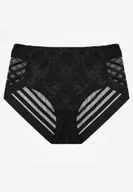 Majtki damskie - Czarne Majtki Figi z Wysokim Stanem Zdobione Koronką i Siateczką Helieth - miniaturka - grafika 1