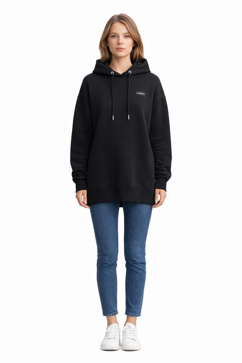 CALVIN KLEIN CZARNA BLUZA Z KAPTUREM I NASZYWKĄ NA PIERSI S 1I1E